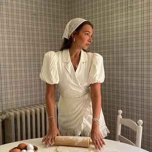 WeWoreWhat Puff Sleeve Pin Stripe Wrap Dress, Size medium, new with tags (nwt)